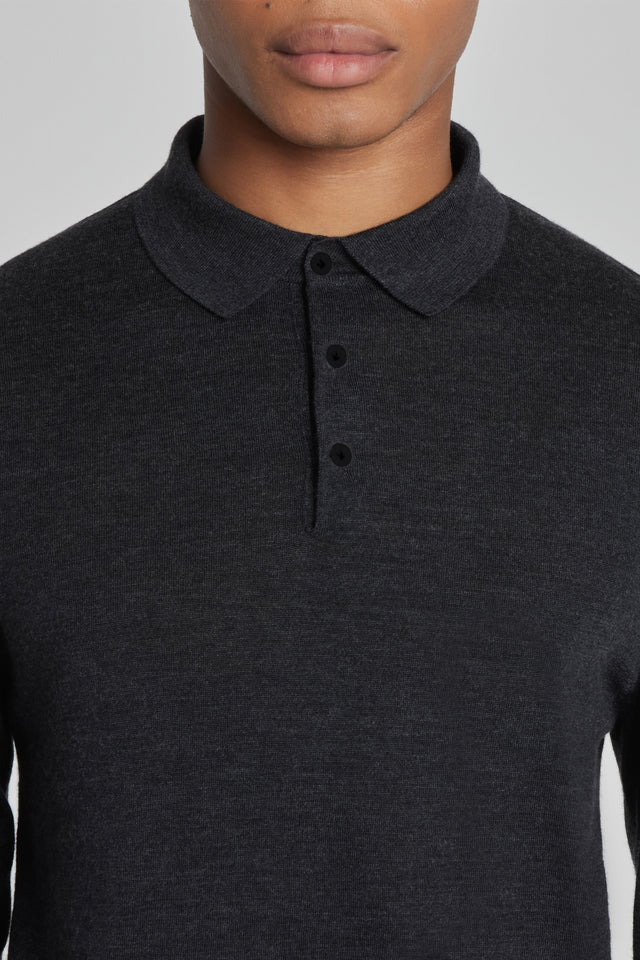 Jack Victor Redfern Polo Knit Long Sleeve Charcoal