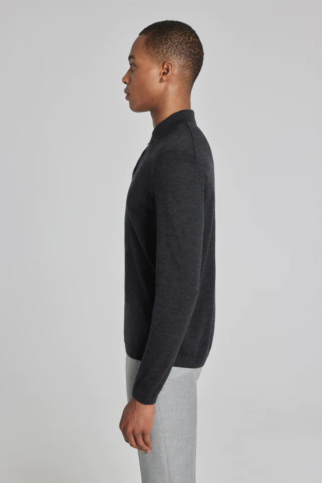 Jack Victor Redfern Polo Knit Long Sleeve Charcoal