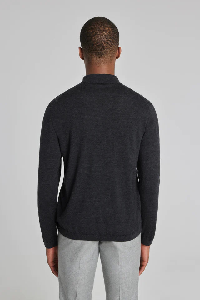 Jack Victor Redfern Polo Knit Long Sleeve Charcoal