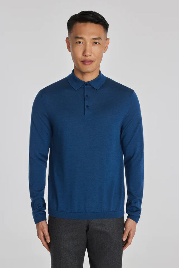 Jack Victor Redfern Polo Knit Long Sleev Blue