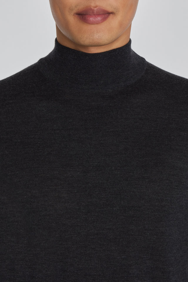 Jack Victor Beaudry Mock Neck Knit Long Sleeve Charcoal
