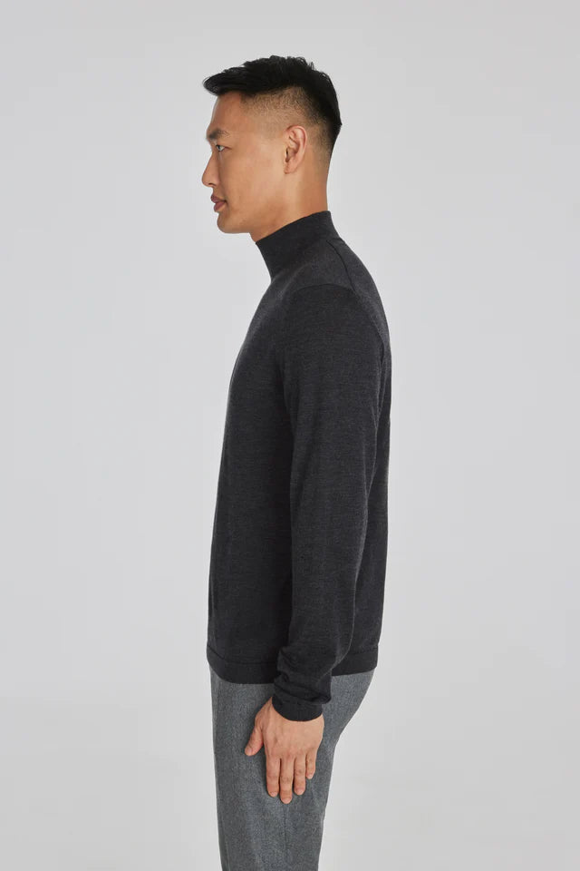 Jack Victor Beaudry Mock Neck Knit Long Sleeve Charcoal