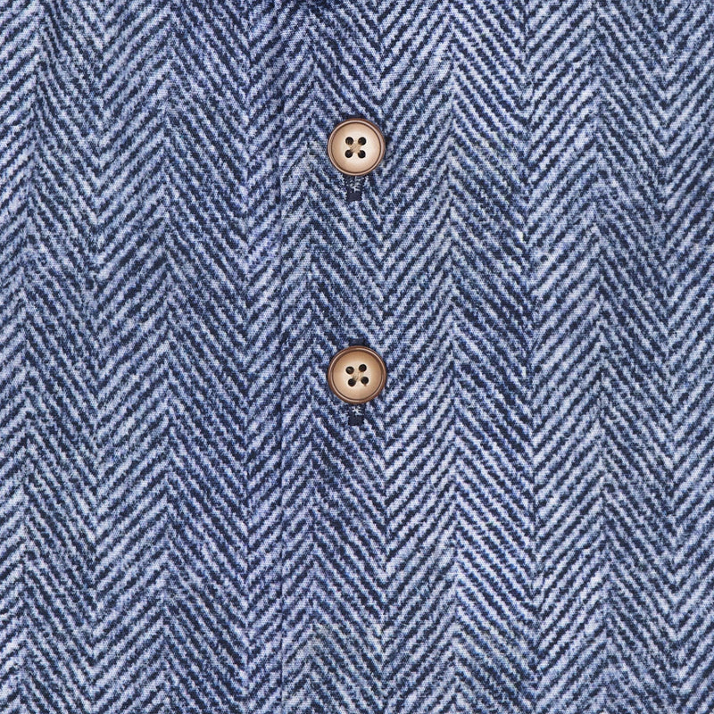 R2 Amsterdam Blue Herringbone Pattern Long Sleeve Shirt