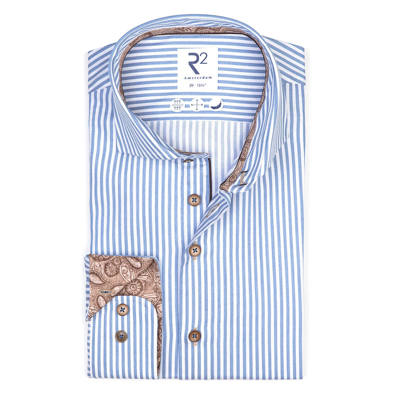 R2 Amsterdam Blue Bengal Stripe Long Sleeve Shirt