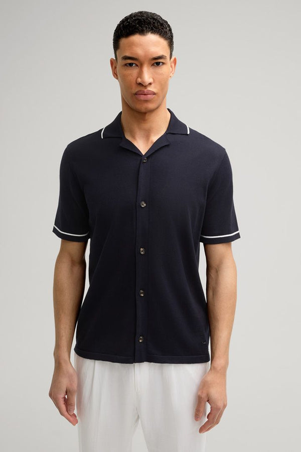 Joop Kamoro Navy Camp Collared Knitted Shirt