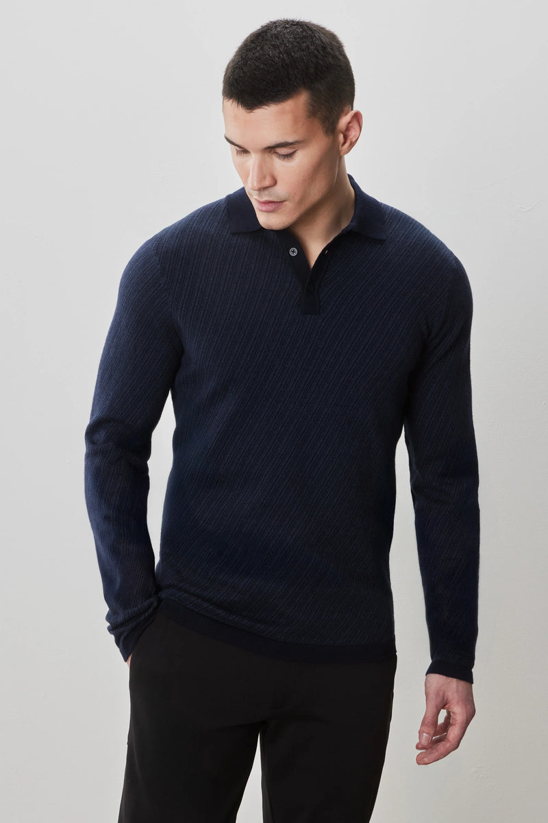 Robert Barakett Borja Navy Long Sleeve Polo