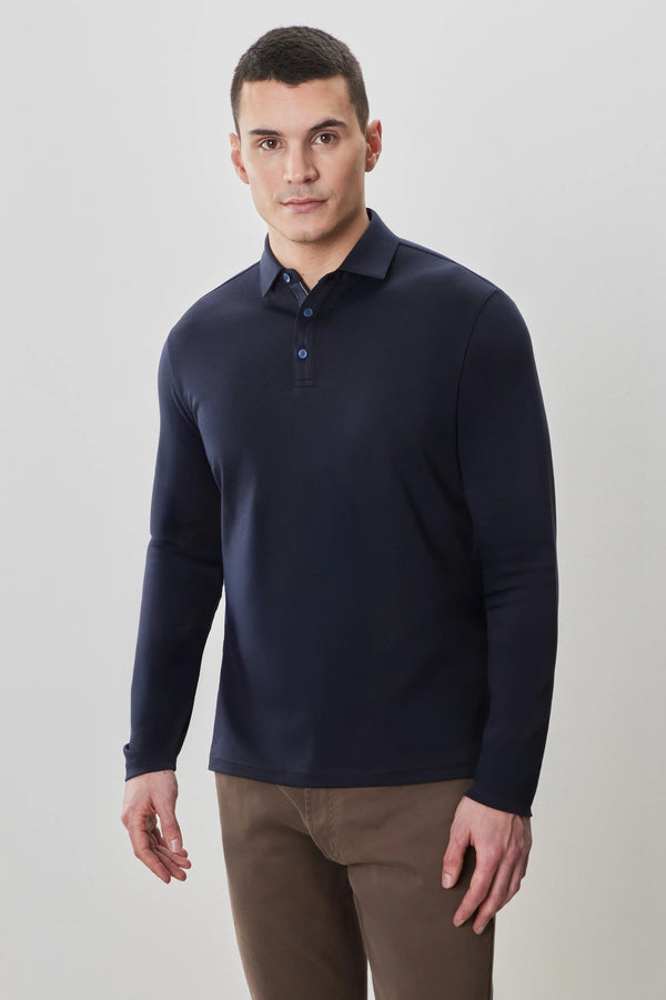 Robert Barakett Georgia Long Sleeve Polo Deep Caspian