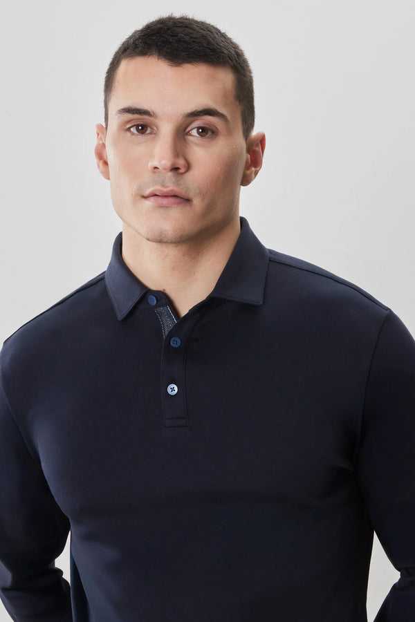 Robert Barakett Georgia Long Sleeve Polo Deep Caspian