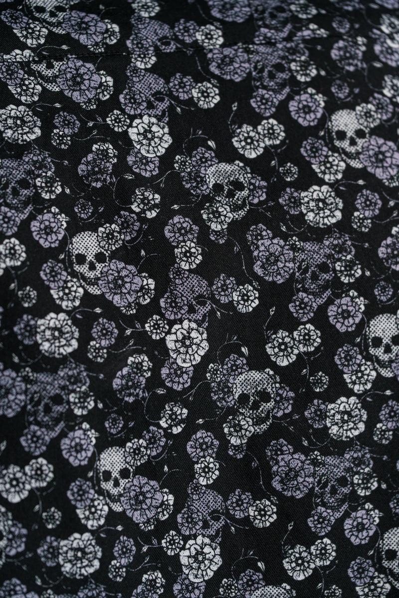 Stone Rose Black Floral Skulls Stretch Short Sleeve Shirt