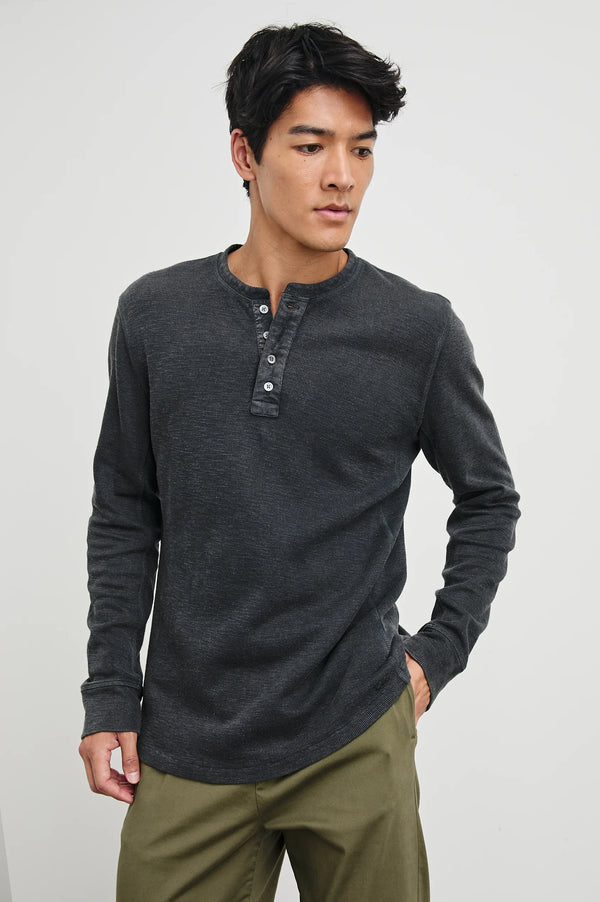 Rails Soto Washed Black Long Sleeve Henley