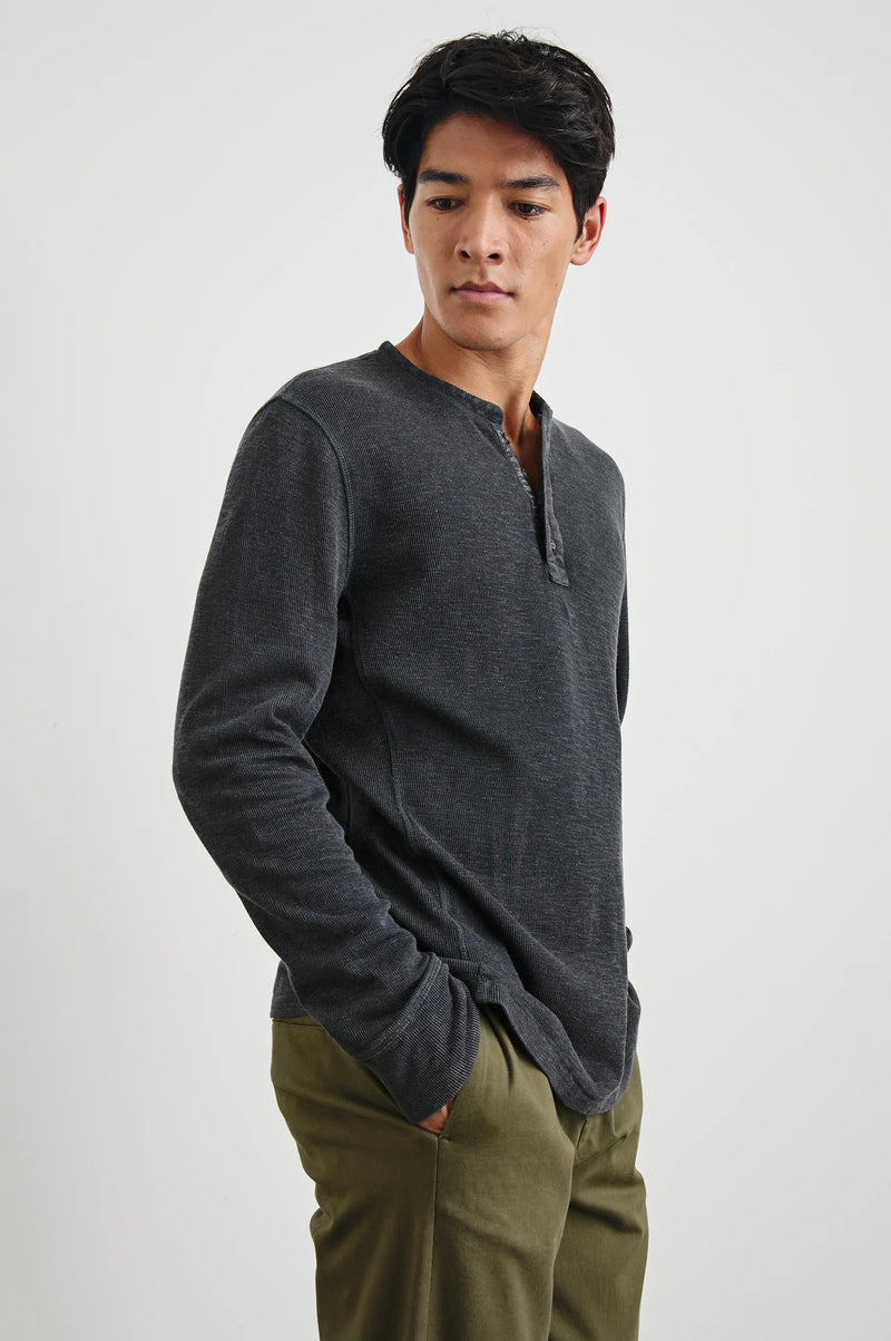 Rails Soto Washed Black Long Sleeve Henley