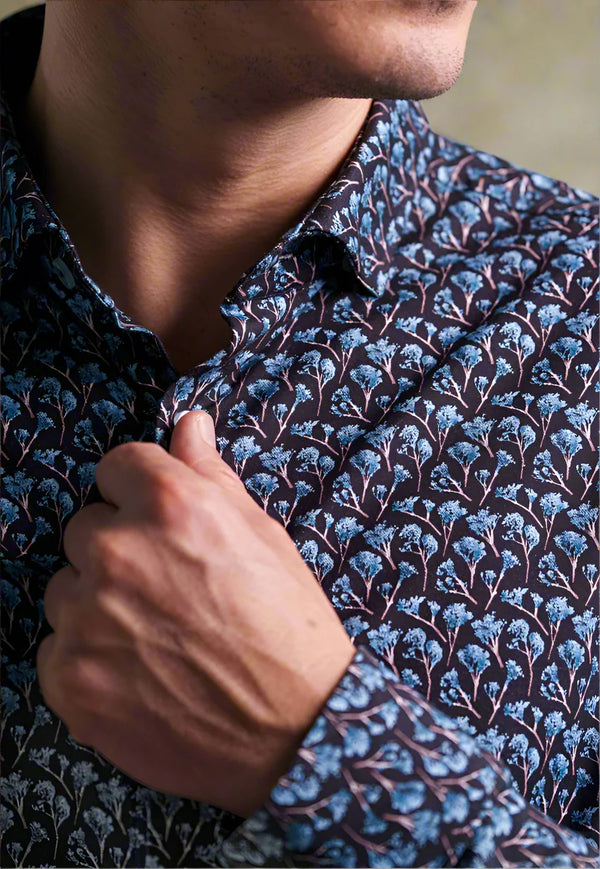 Stone Rose Nova Black Floral Stretch Shirt