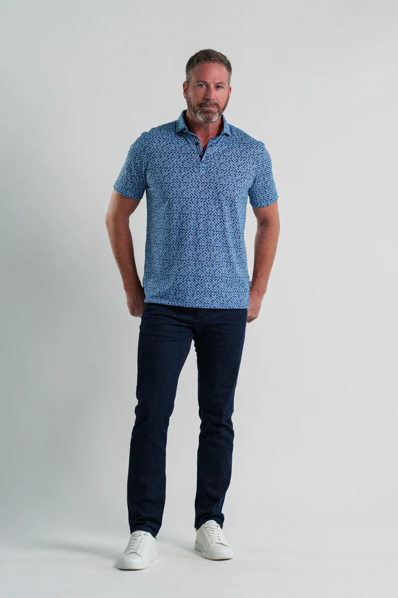 Stone Rose Navy Geometric Stretch Polo