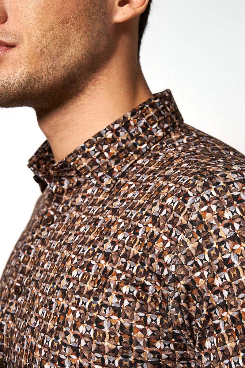 Desoto Brown Geometric Pattern Long Sleeve Jersey Shirt