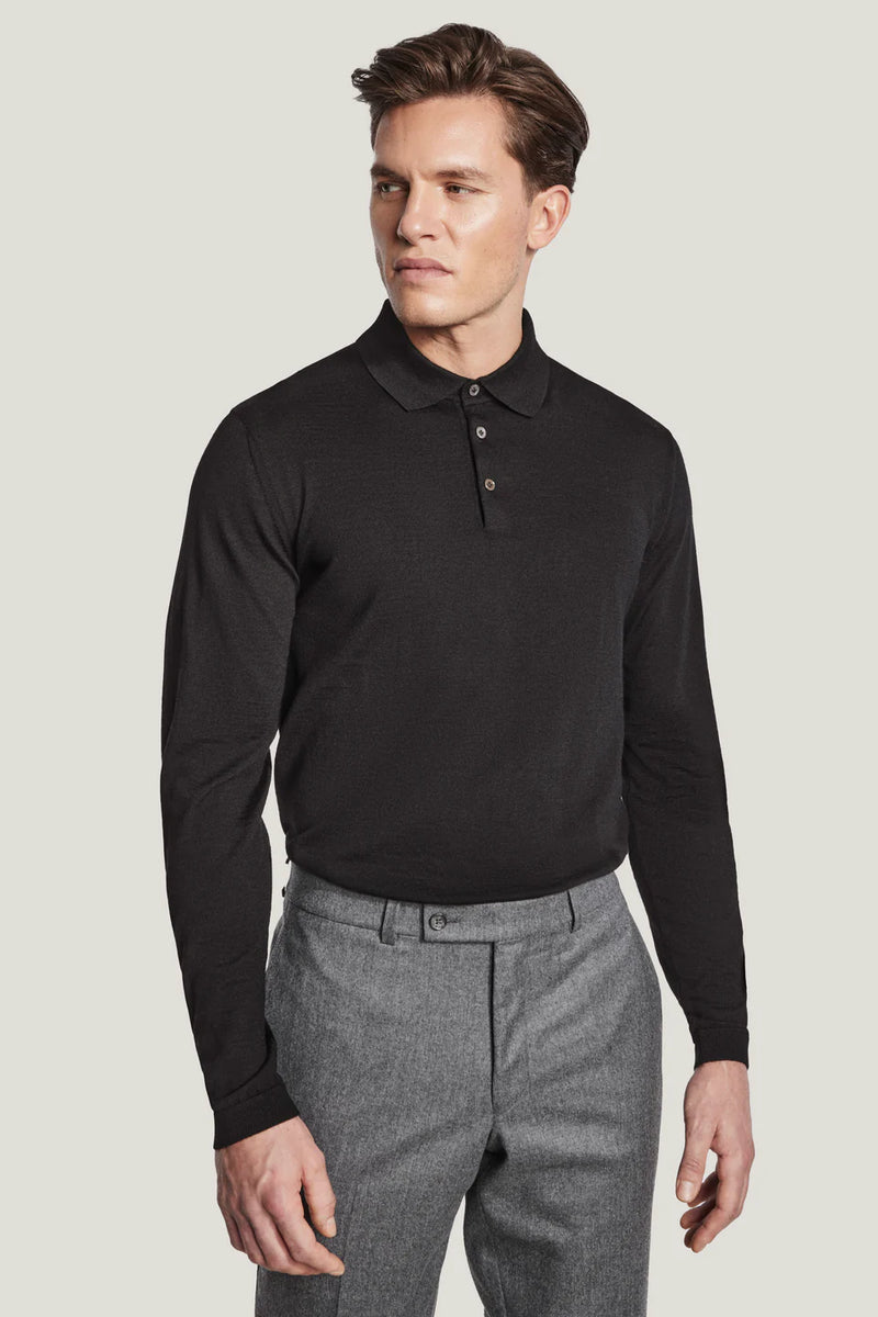 Jack Victor Redfern Polo Knit Long Sleeve Black