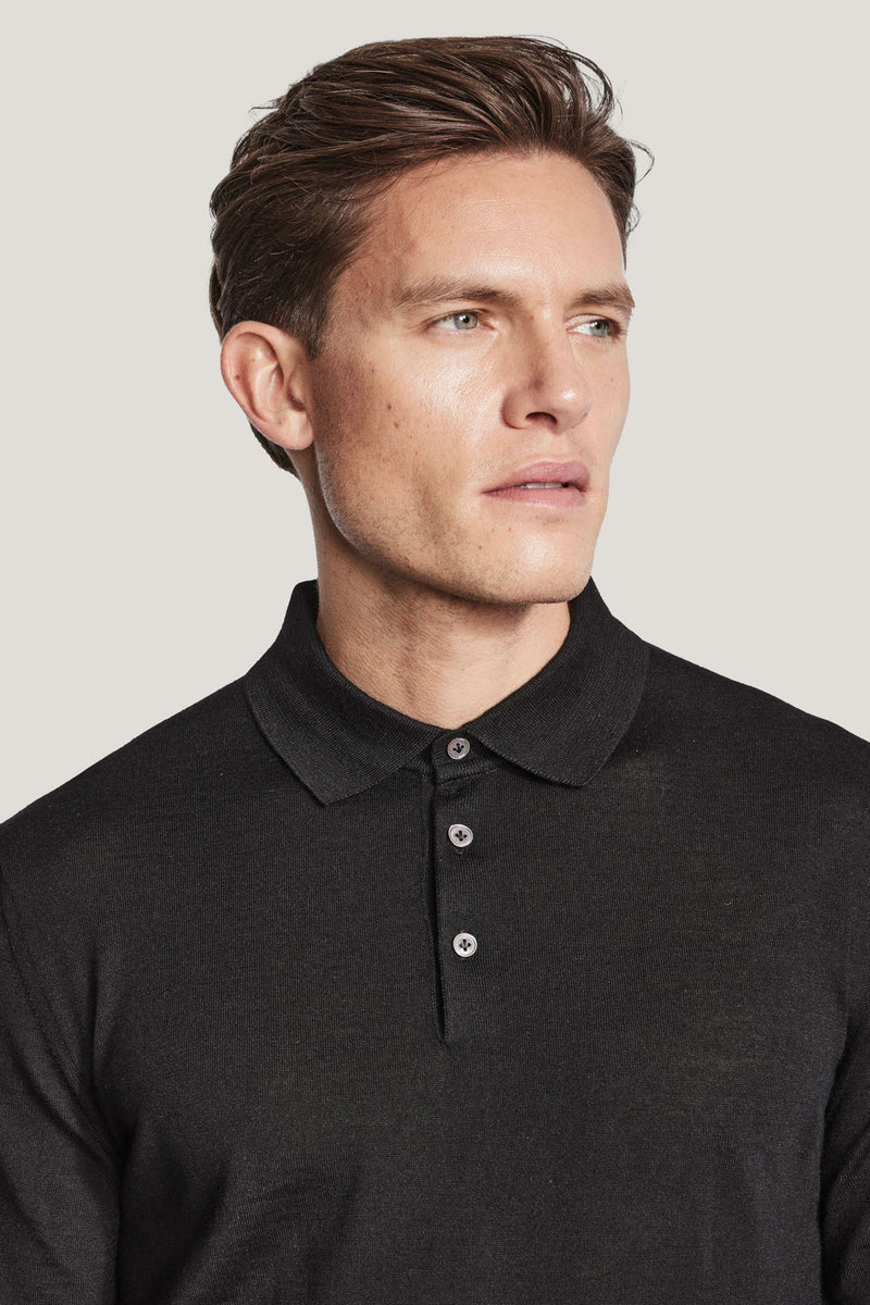 Jack Victor Redfern Polo Knit Long Sleeve Black