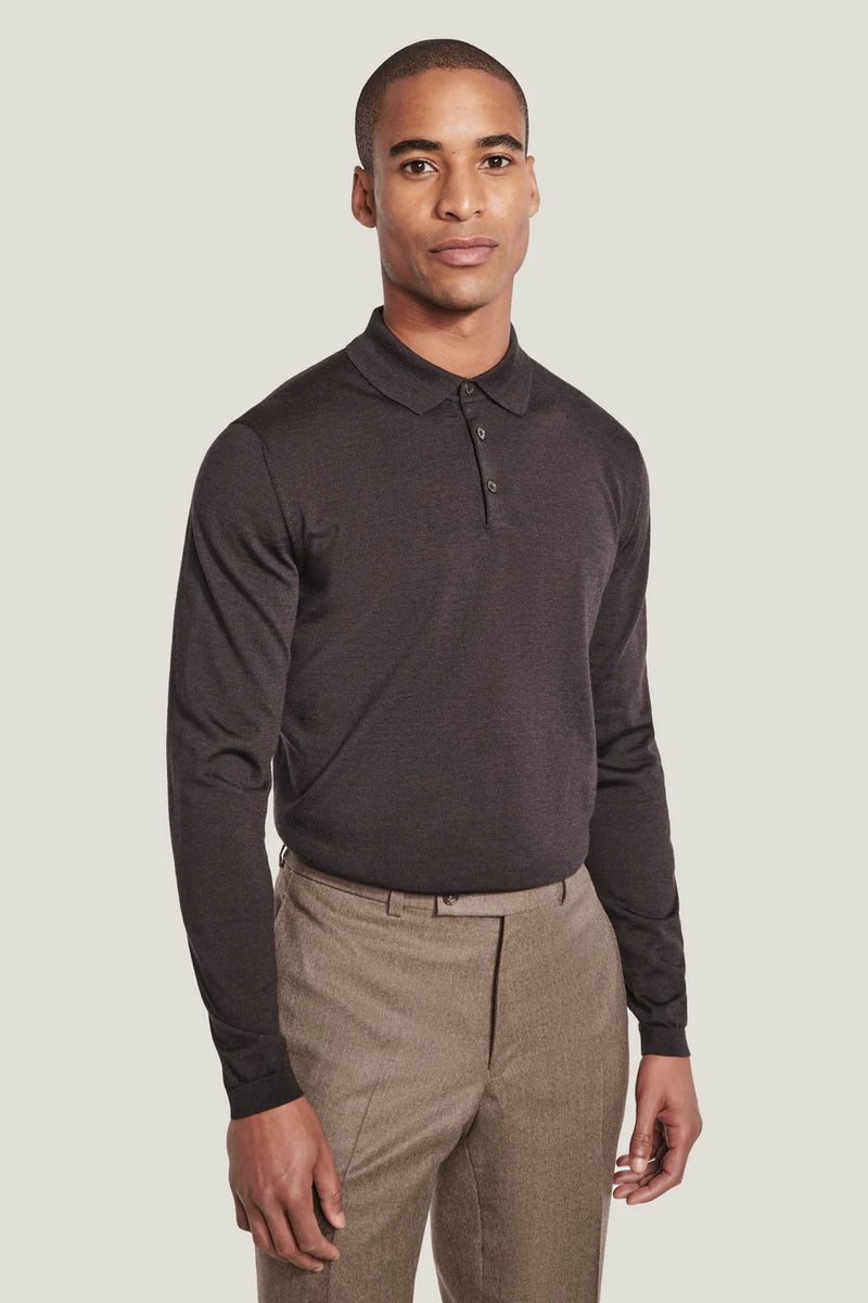 Jack Victor Redfern Polo Knit Long Sleeve Brown