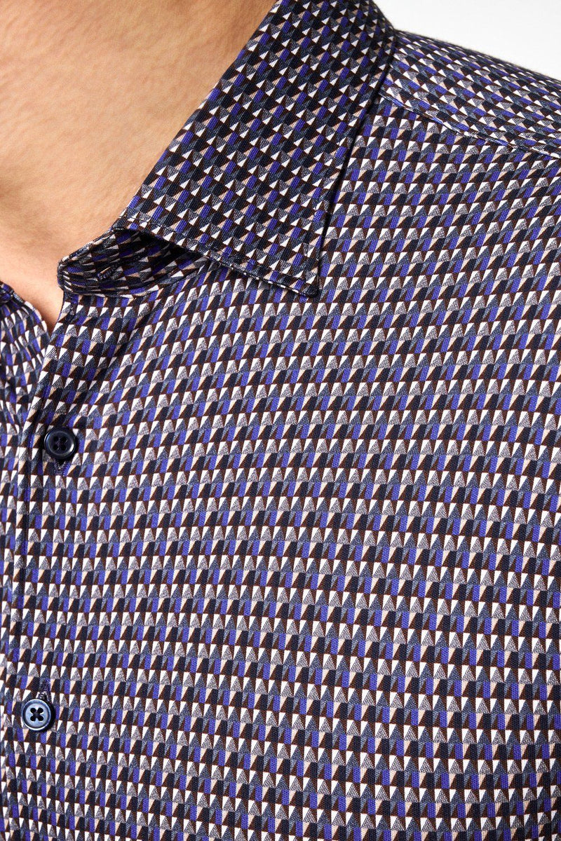 Desoto Grey Micro Print Long Sleeve Jersey Shirt