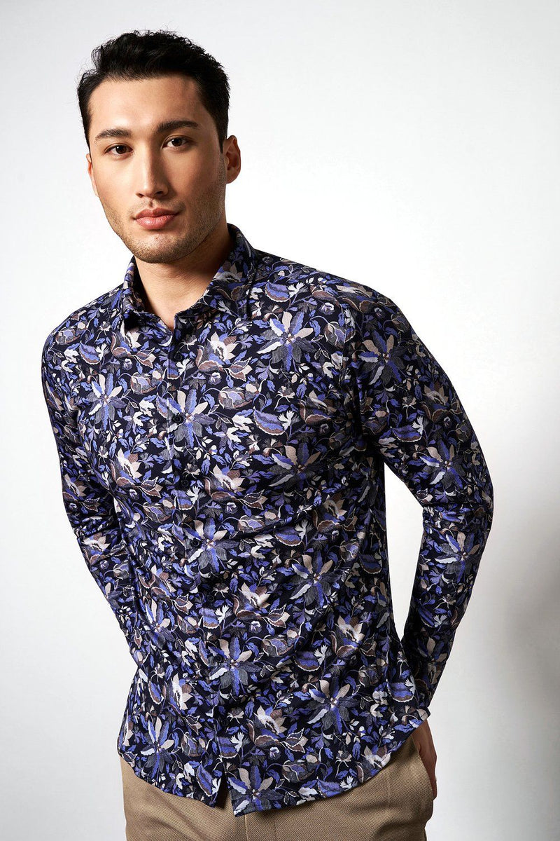 Desoto Black Floral Pattern Long Sleeve Jersey Shirt