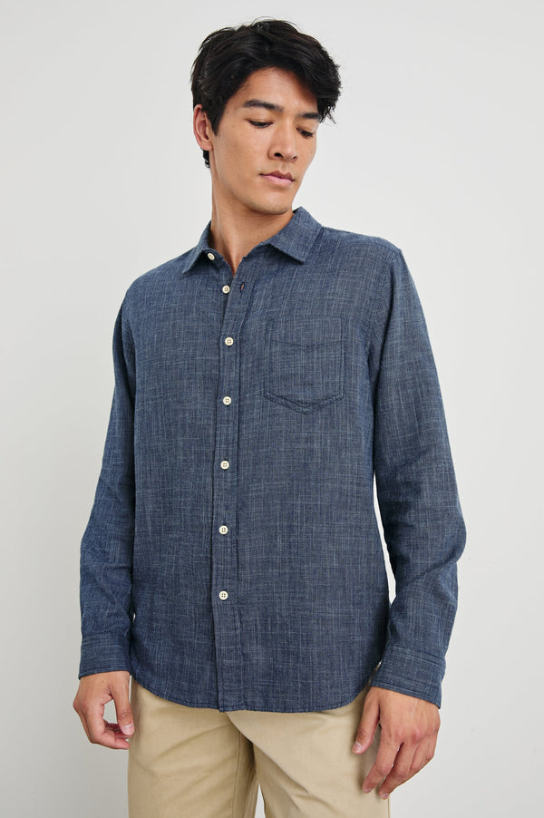 Rails Wyatt Navy Etch Long Sleeve Shirt