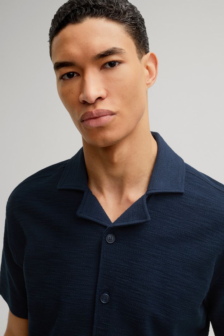 Joop Pedro Navy Textured Camp Collared Casual Short Sleeve Shirt