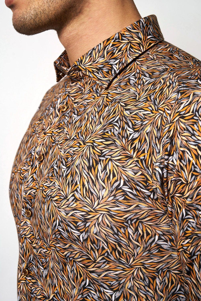 Desoto Orange Leaves Pattern Long Sleeve Jersey Shirt