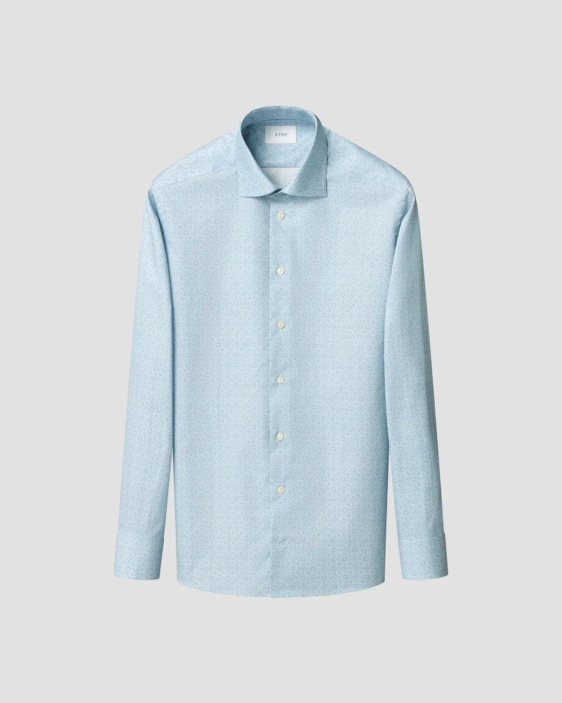 Eton Contemporary Fit Blue Soft Geometric Pattern Shirt