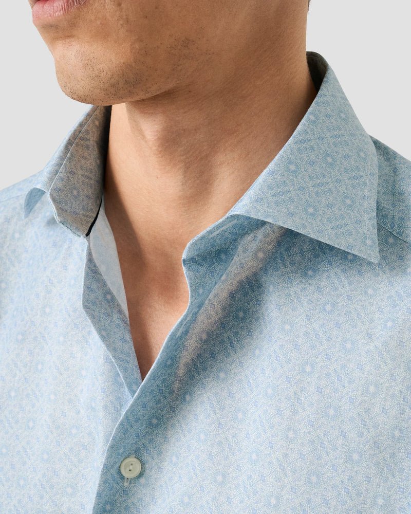 Eton Contemporary Fit Blue Soft Geometric Pattern Shirt