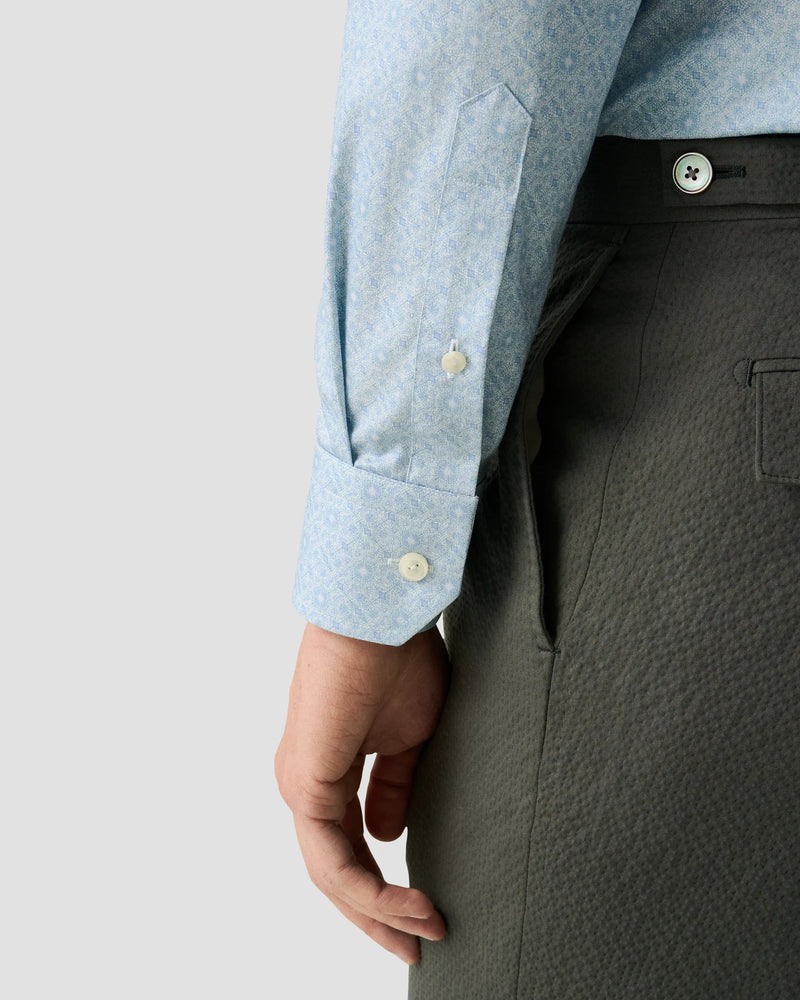 Eton Contemporary Fit Blue Soft Geometric Pattern Shirt