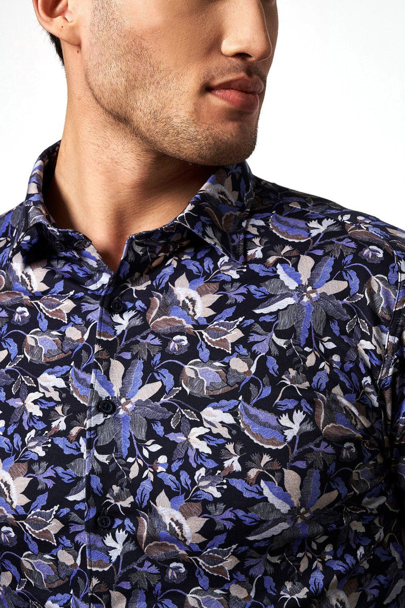 Desoto Black Floral Pattern Long Sleeve Jersey Shirt