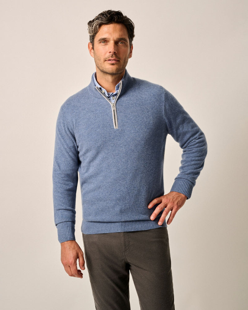 Johnnie O Mayfair Top Shelf Laguna Blue Cashmere 1/4 Zip Sweater