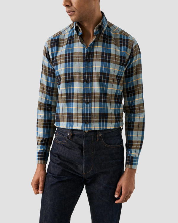 Eton Steel Flannel Check Shirt