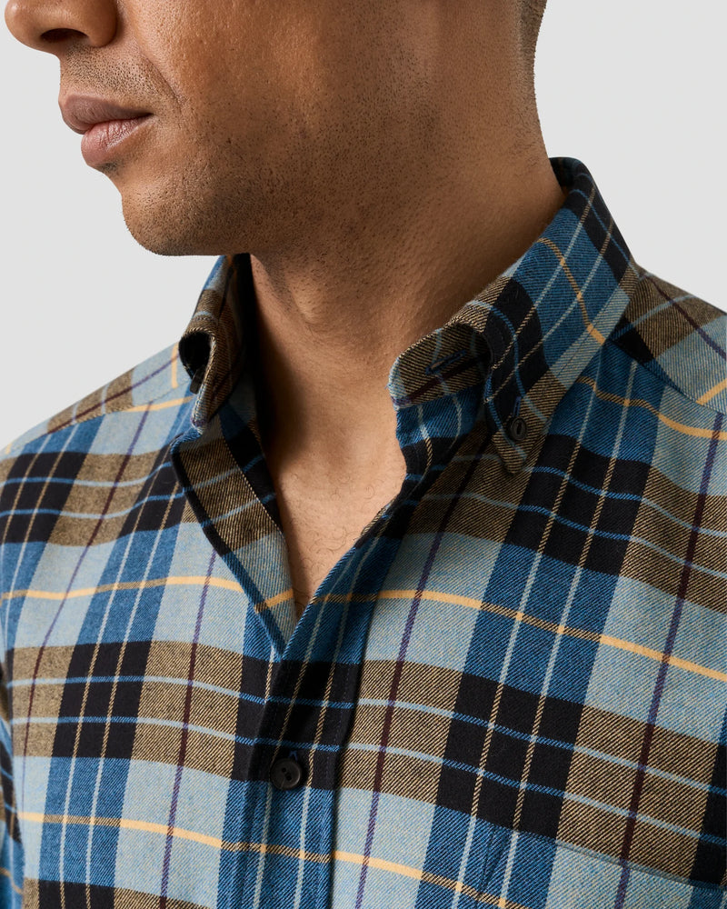 Eton Steel Flannel Check Shirt