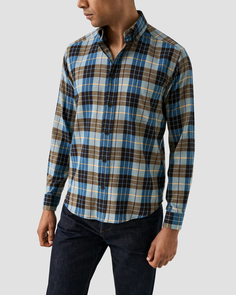 Eton Steel Flannel Check Shirt