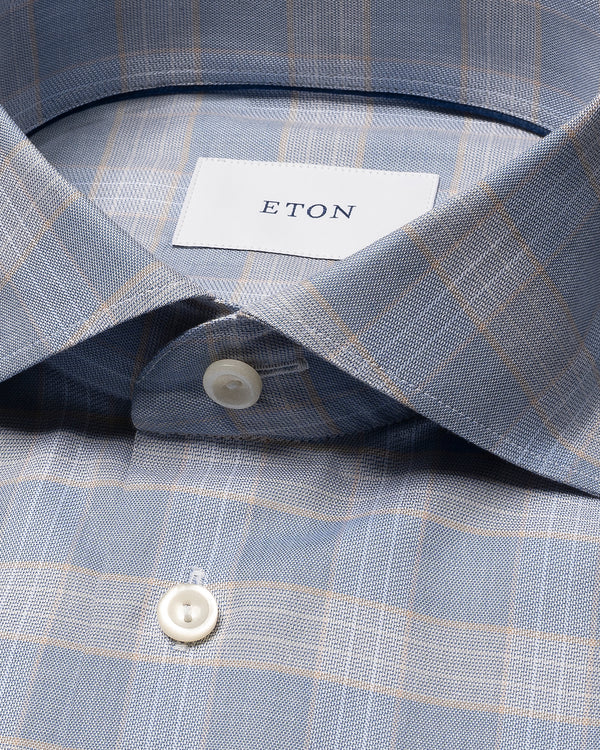 Eton Blue Check Contemporary Fit Twill Shirt