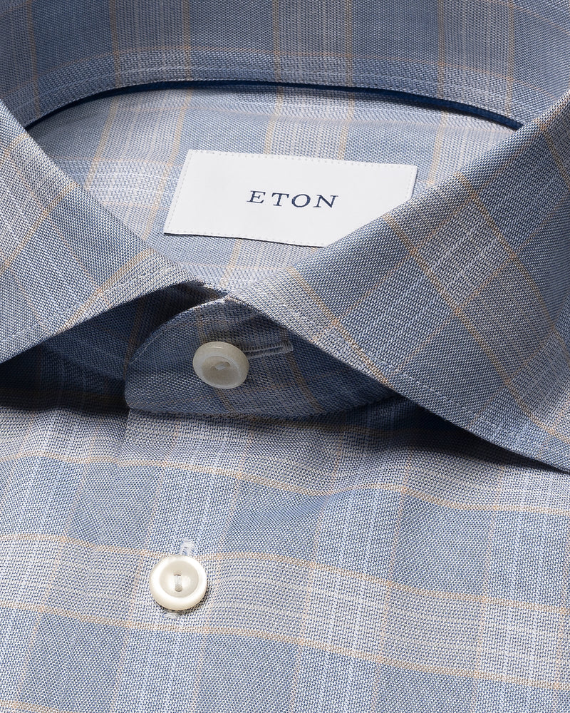 Eton Blue Check Contemporary Fit Twill Shirt