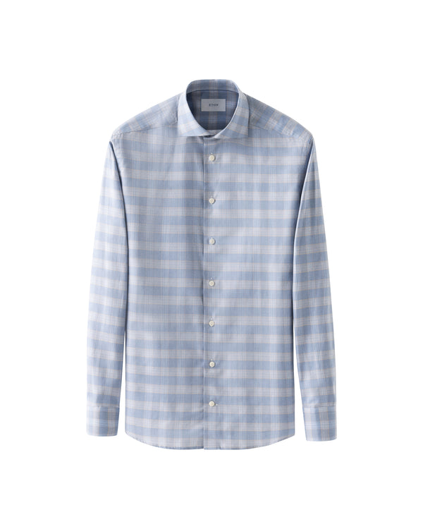 Eton Blue Check Contemporary Fit Twill Shirt