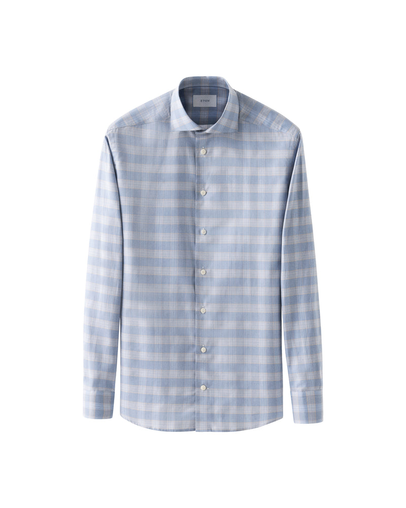 Eton Blue Check Contemporary Fit Twill Shirt