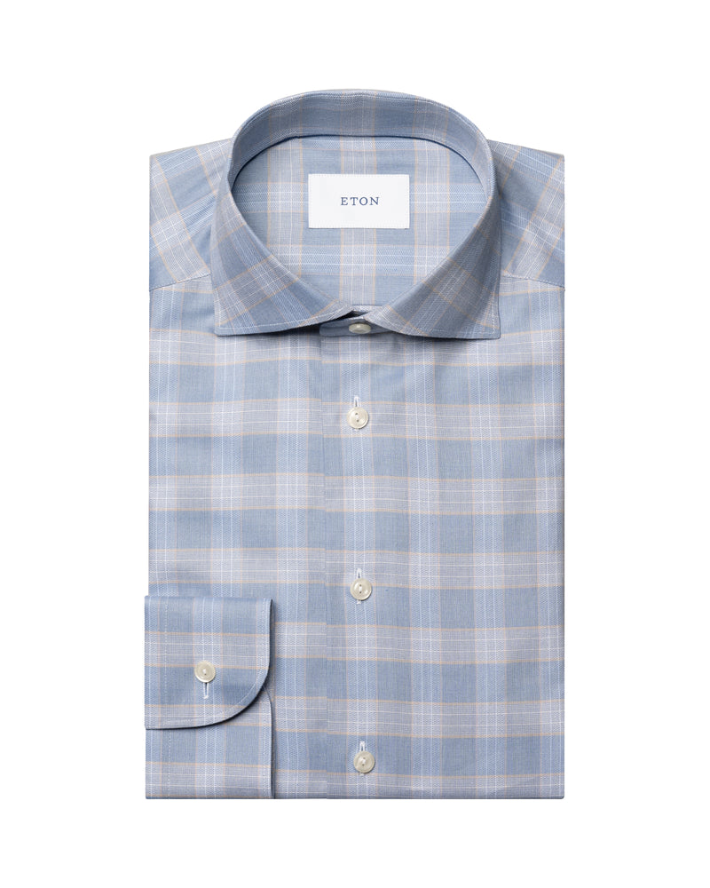 Eton Blue Check Contemporary Fit Twill Shirt