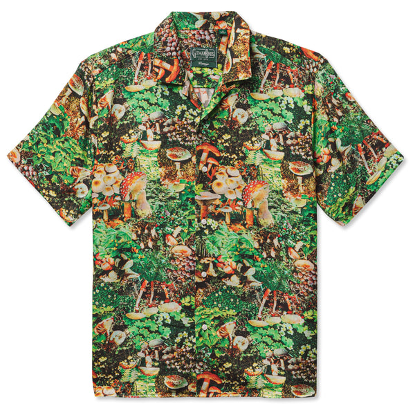 Gitman Vintage Mushroom Print Viscose Camp Collar Shirt