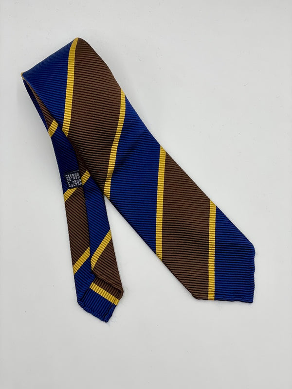 Drakes Brown and Blue Silk Rep Stripe Tie