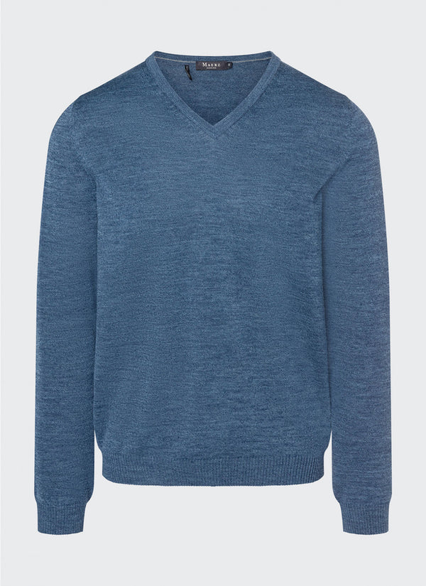 Maerz Merino V Neck Sweater Denim Blue