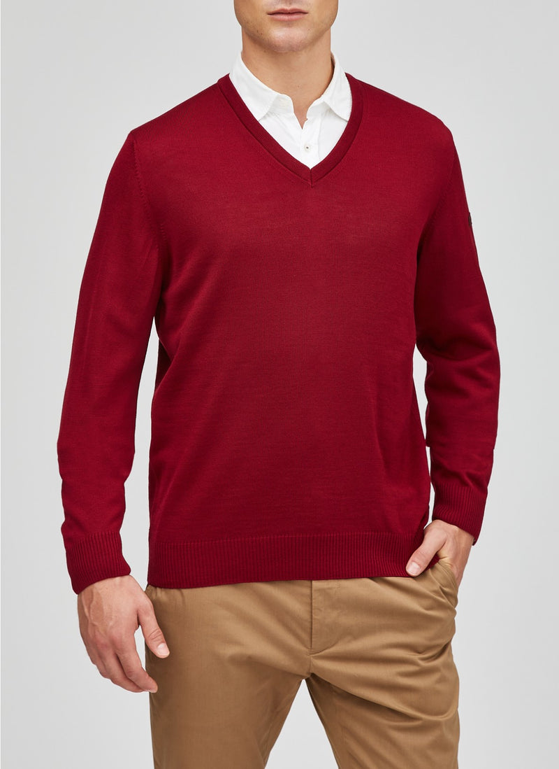 Maerz Merino V Neck Sweater Scarlet Red