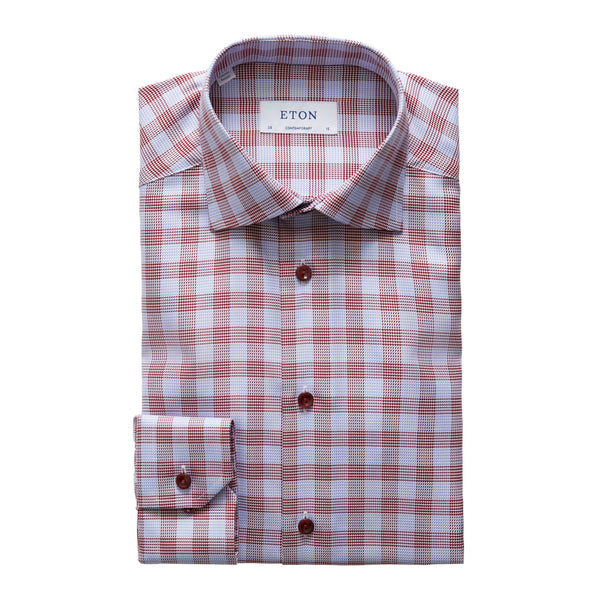 Eton Contemporary Fit Blue and Burgundy Check Shirt