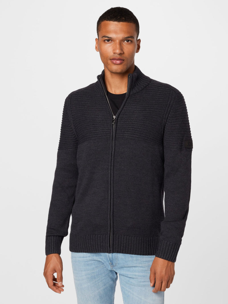 Joop Tassilo Full Zip Rib Sweater Charcoal