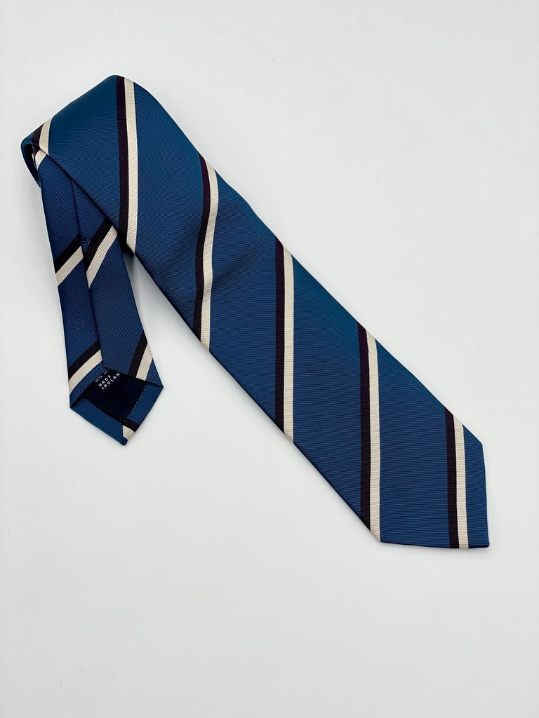 Drakes Steel Blue Burgundy Rep Stripe Tie