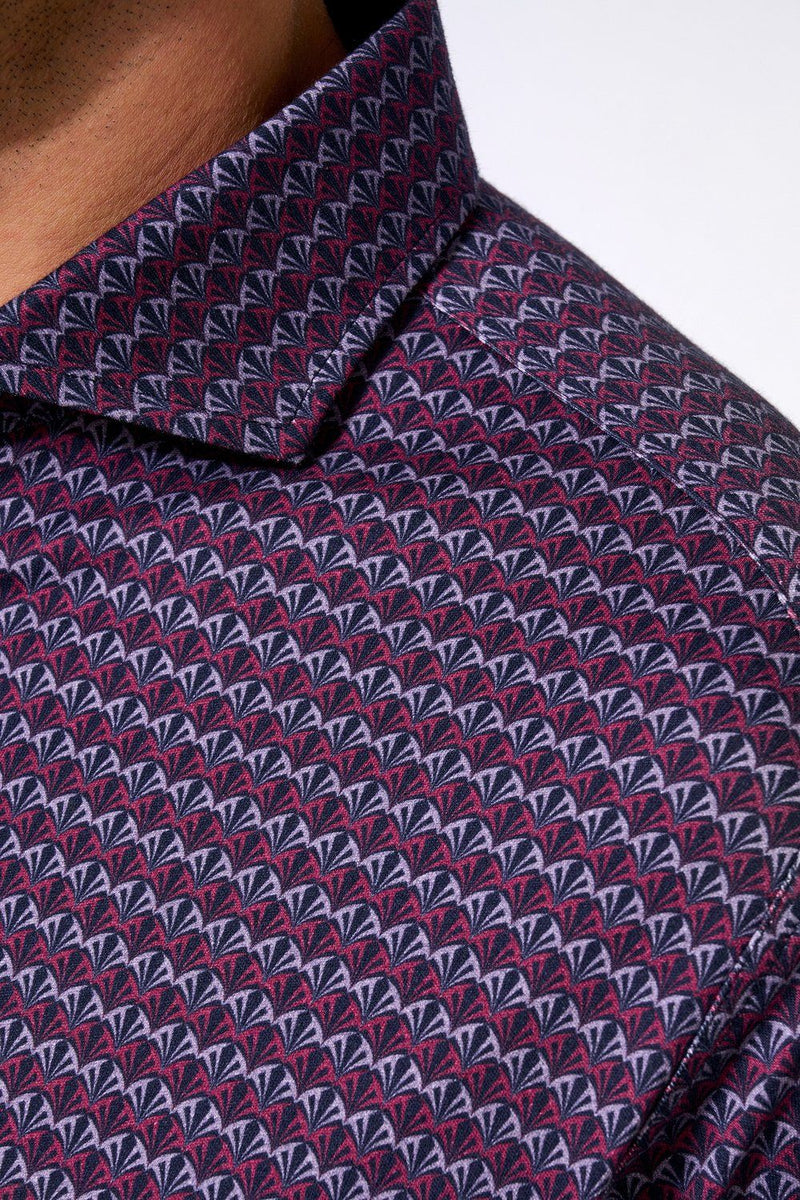 Desoto Magenta Geometric Pattern Long Sleeve Jersey Shirt