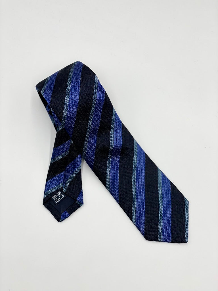Drakes Black and Blue Stripe Tie