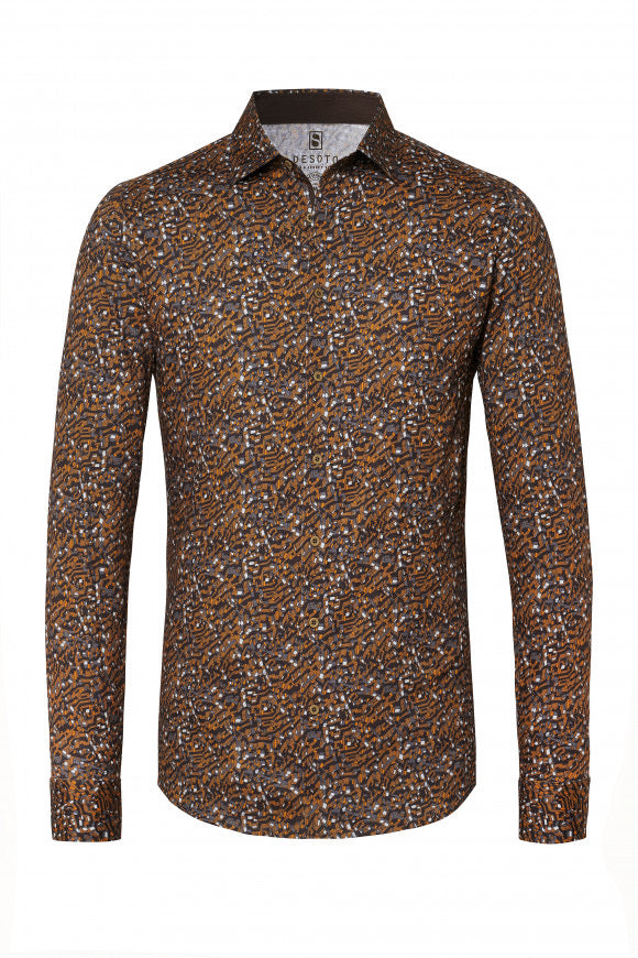 Desoto Geometric Print Long Sleeve Jersey Shirt Rust