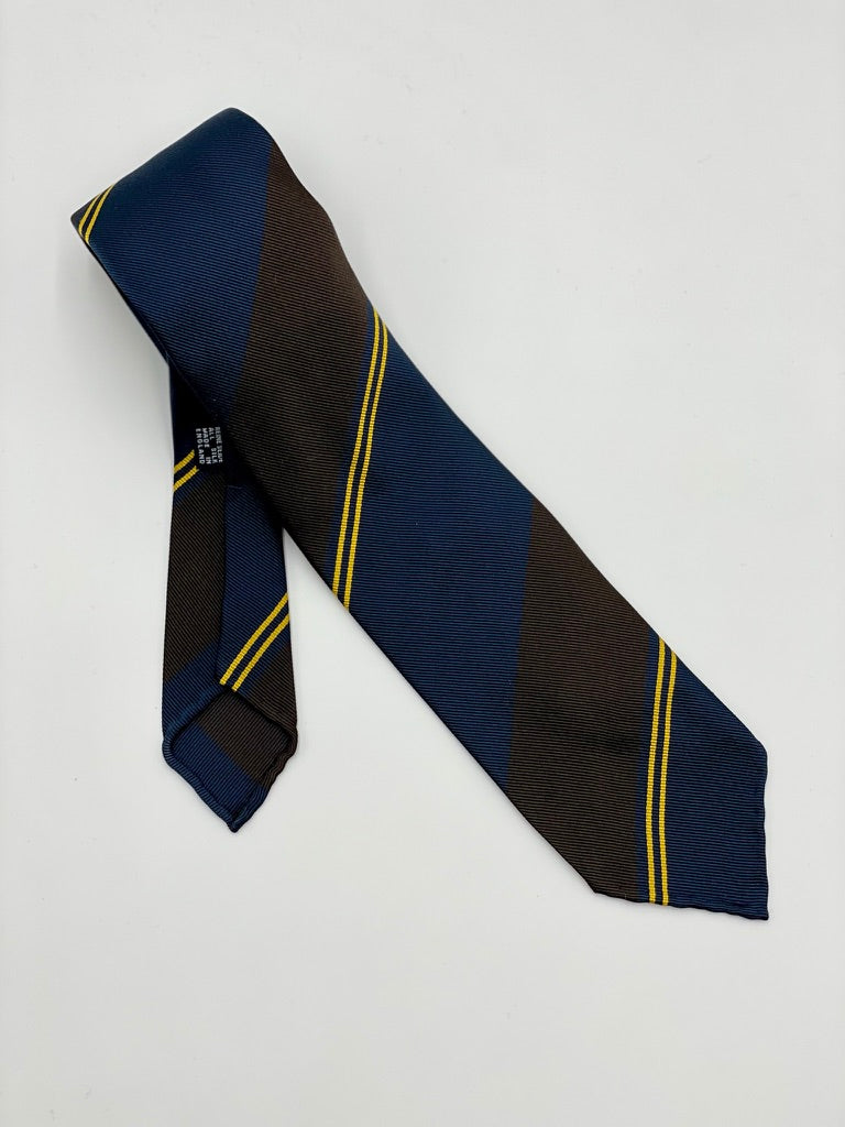 Drakes Navy Brown Gold Stripe Rep Tie